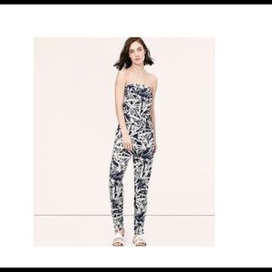 LOFT Strapless Printed Linen Blend Jumpsuit 6